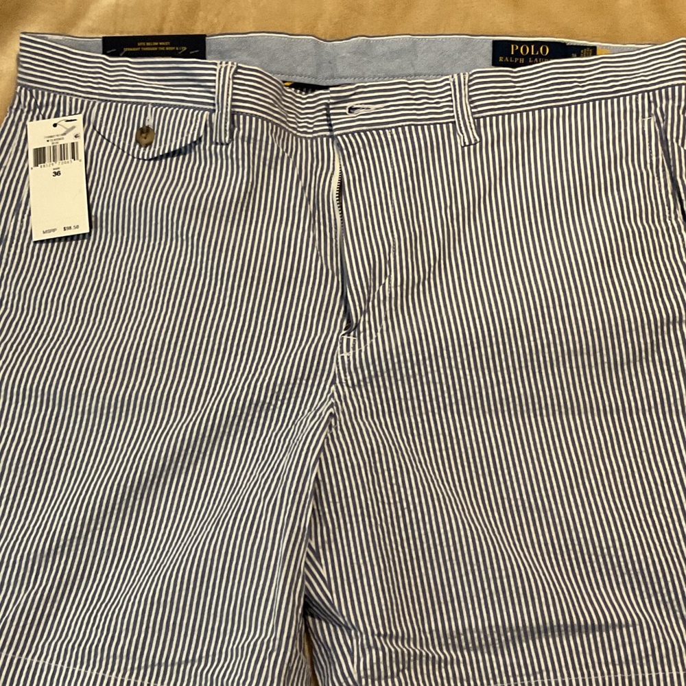 Polo by Ralph Lauren Blue and White Striped Flat Front Shorts